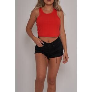 Black Frayed Ripped Denim Shorts - Medium